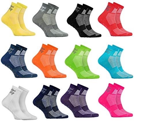 Rainbow Socks - Niño Niña Deporte Calcetines Antideslizantes ABS de Algodón - 12 Pares - Rojo Verde Amarillo Azul de Mar Azul Azul Marino Rosa Blanco Negro Gris Naranja Purpura - Talla 30-35