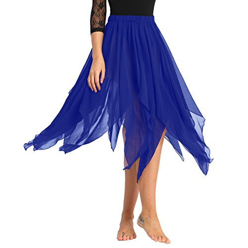 ranrann Asimétrica Falda de Ballet para Mujer Irregular Chifón Vestido de Danza del Vientre Cintura Elástica Falda de Latín Tango Flamenco Dancewear Azul One_Size