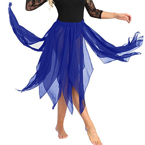 ranrann Asimétrica Falda de Ballet para Mujer Irregular Chifón Vestido de Danza del Vientre Cintura Elástica Falda de Latín Tango Flamenco Dancewear Azul One_Size