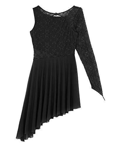 ranrann Asimétrico Vestido de Ballet Encaje para Mujer Maillot Danza Clásica con Falda Una Manga Vestido de Baile Lírico Contemporánea Dancewear Negro Large