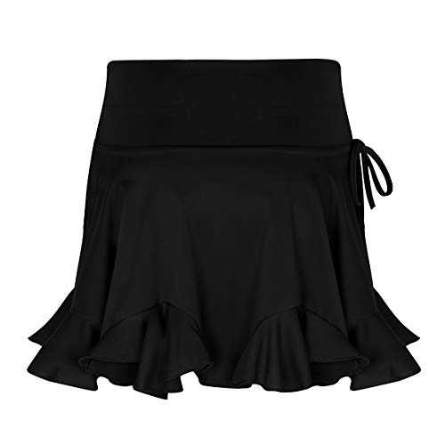 ranrann Falda de Baile Latino para Mujer Falda Corta de Danza Rumba Tango con Volantes Cintura Alta Dancewear Vestido de Danza Moderna Culottes Negro XXL