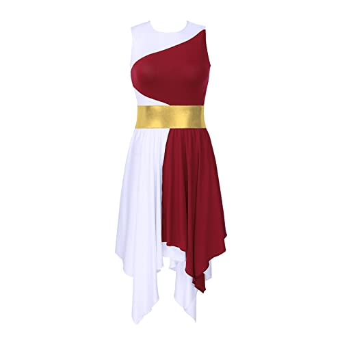 ranrann Vestido de Danza Ballet para Mujer Irregular Vestido Largo de Baile Lírica Contemporánea Traje Baile de Salón Latino Tango Dancewear Borgoña L