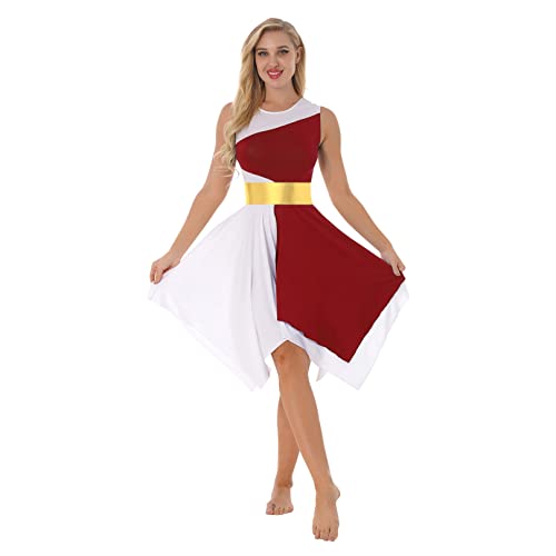 ranrann Vestido de Danza Ballet para Mujer Irregular Vestido Largo de Baile Lírica Contemporánea Traje Baile de Salón Latino Tango Dancewear Borgoña L