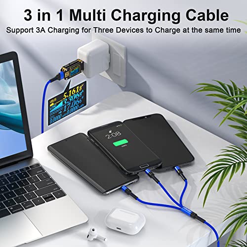 RAVIAD 3 en 1 Multi Cable de Carga, Multi USB Cargador Cable [1.2M] Nylon Múltiples Micro USB Tipo C para Android Samsung Galaxy S10/S9/S8/S7, Huawei P30/P20, Sony, Xiaomi, OnePlus- Azul