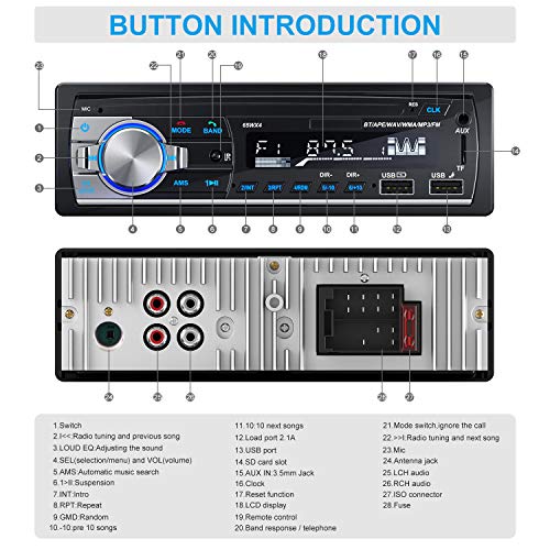 RDS Autoradio Bluetooth Manos Libres Radios de Coche por Plástico y Aleación de Aluminio, Lifelf Radio Estéreo 4 x 65 W 1 DIN con Reproductor de MP3, Control Remoto WMA FM, Dos Puertos USB