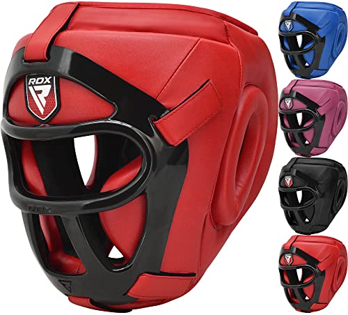 RDX Cascos Boxeo MMA Kick Boxing Entrenamiento, Maya Hide Cuero Headgear con Rejilla Facial Extraíble, Profesional Casco Protector para Muay Thai Sparring Grappling Taekwondo Karate, Hombre Mujere