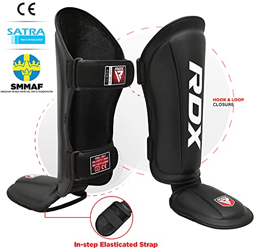 RDX Espinilleras Kick Boxing Muay Thai, Aprobado por SMMAF, Maya Hide Cuero Espinilla Empeine Protección, MMA Shin Pierna Guardia para Artes Marciales Sparring Boxeo BJJ Kárate Entrenamiento Protector