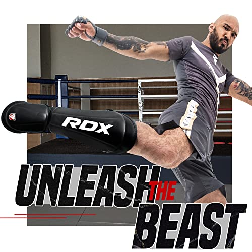 RDX Espinilleras Kick Boxing Muay Thai, Aprobado por SMMAF, Maya Hide Cuero Espinilla Empeine Protección, MMA Shin Pierna Guardia para Artes Marciales Sparring Boxeo BJJ Kárate Entrenamiento Protector