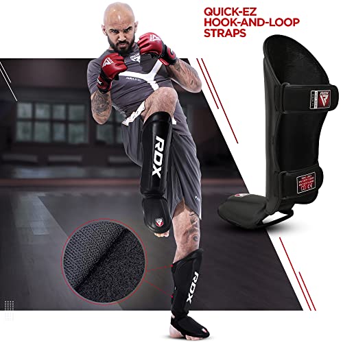 RDX Espinilleras Kick Boxing Muay Thai, Aprobado por SMMAF, Maya Hide Cuero Espinilla Empeine Protección, MMA Shin Pierna Guardia para Artes Marciales Sparring Boxeo BJJ Kárate Entrenamiento Protector