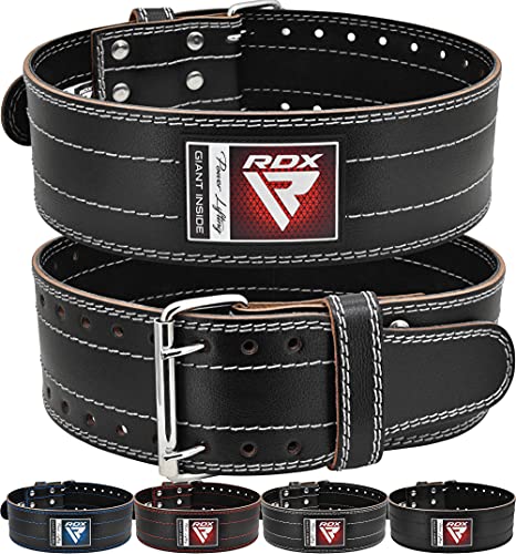 RDX Gimnasio Cinturon Musculacion Power Lifting Entrenamiento, 6mm Cowhide Cuero Lumbar Doble Hebilla Peso Levantamiento Cinturón para Gym Fitness Halterofilia Ejercicio De Físico Deadlifts