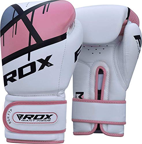 RDX Guantes de Boxeo Mujer Muay Thai Entrenamiento, Maya Hide Cuero, Ego Boxing Gloves para Sparring Kickboxing Artes Marciales Saco Manoplas de Boxeo MMA Fight Training Mujeres Mitones, 8 10 12 oz