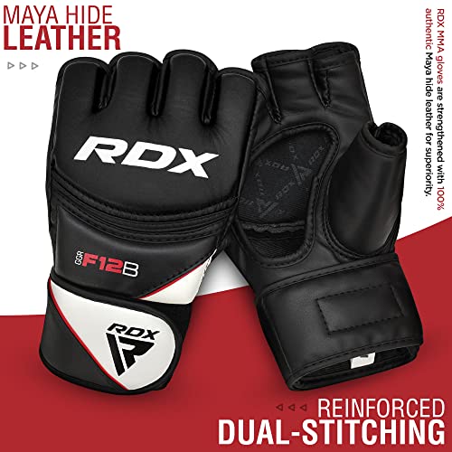 RDX Guantes MMA Artes Marciales Entrenamiento, Maya Hide Cuero Grappling Guantillas, Professional Abierto Palma Gloves, Sparring Kickboxing Muay Thai Saco de Boxeo Lucha Libre Combate, Hombre Mujere