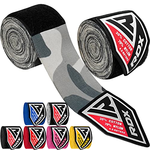 RDX Vendas Boxeo Guantes Interiores, 4,5 Metros 180 Pulgadas Elástico Correa de Muñeca Soporte Cinta, Vendaje Envolturas Protector, Muay Thai MMA Kick Boxing Artes Marciales Entrenamiento Hand Wraps