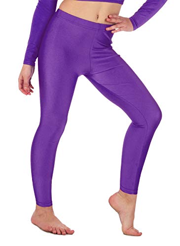 Re Tech UK Leggings elásticos para niña - Largo hasta el Tobillo - Licra Brillante - Colores Fluorescentes - Morado - 9-10 años