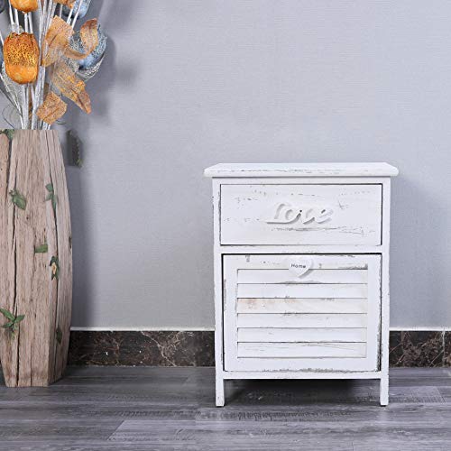 Rebecca Mobili Mesilla de Noche pequeña, Mueble baño 2 cajones, Madera Paulownia, Blanco, Shabby, Dormitorio baño - Medidas: 51 x 40 x 29 cm (AxANxF) - Art. RE4566