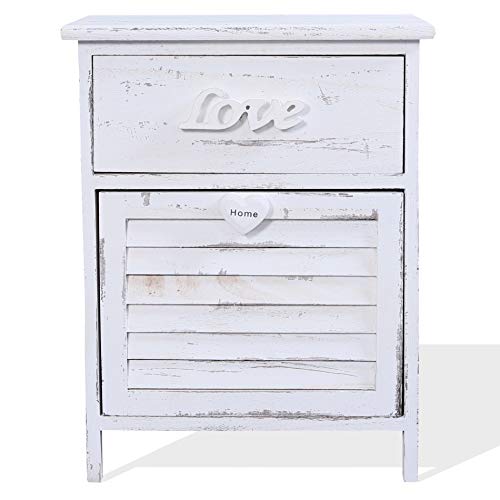 Rebecca Mobili Mesilla de Noche pequeña, Mueble baño 2 cajones, Madera Paulownia, Blanco, Shabby, Dormitorio baño - Medidas: 51 x 40 x 29 cm (AxANxF) - Art. RE4566