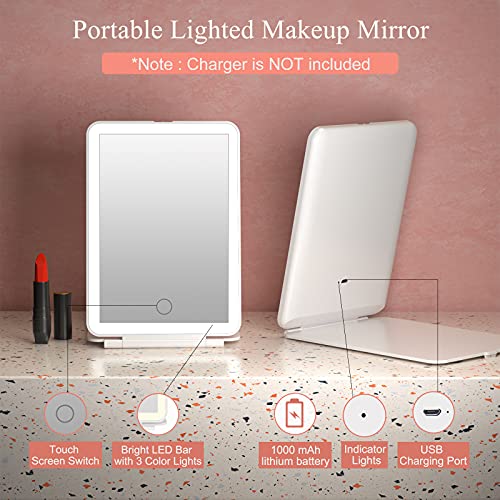 Recargable Espejo Maquillaje con 72 Luces Led, Espejo de Tocador Viaje Portátil con Luz, Iluminación de 3 Colores, Brillo Ajustable, Pantalla Táctil Regulable, Espejo Cosmético de Mesa