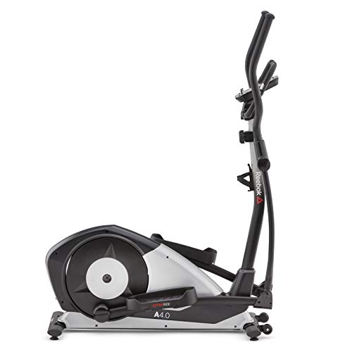 Reebok Elíptica A4.0 - Silver - Volante de inercia de 6kg - Peso de inercia 6.5kg - 8 Niveles de Resistencia - Ruedas de Transporte - Sistema Manual de frenado - Zanzada 38.1 cm