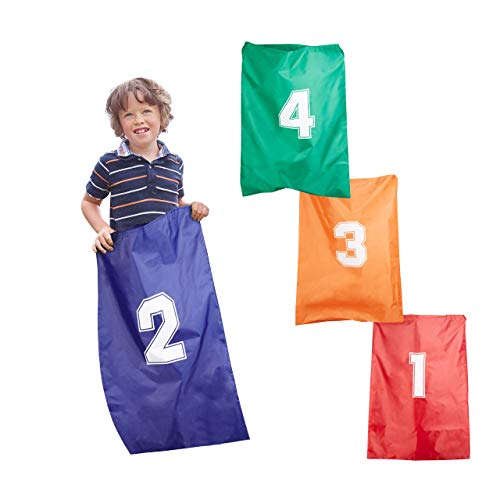 Relaxdays Carreras Infantiles, Sacos para Saltar, A partir de 3 años, Poliéster, 4 Unidades, Multicolor, varios colores. (10022477) , color/modelo surtido