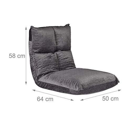 relaxdays Silla Suelo Ajustable, 6 Posiciones, Meditar, Yoga, Gaming, TV, hasta 100 kg, Poliéster, 58 x 50 x 64 cm, Gris