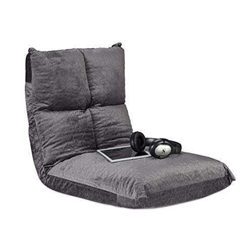 relaxdays Silla Suelo Ajustable, 6 Posiciones, Meditar, Yoga, Gaming, TV, hasta 100 kg, Poliéster, 58 x 50 x 64 cm, Gris