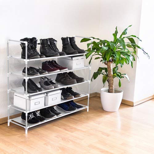 Relaxdays – Zapatero Compuesto de estructuras de Acero, Tela y Conectores de plástico con Medidas 90.5 x 87 x 29.5 cm 5 Pisos hasta 25 Pares de Zapatos, Color Blanco