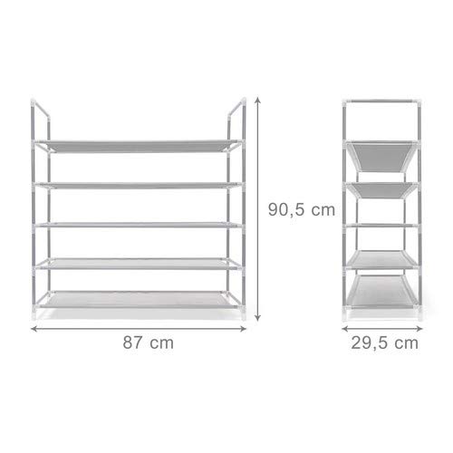 Relaxdays – Zapatero Compuesto de estructuras de Acero, Tela y Conectores de plástico con Medidas 90.5 x 87 x 29.5 cm 5 Pisos hasta 25 Pares de Zapatos, Color Blanco