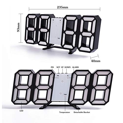 Reloj Despertador Digital 3D LED, 3D LED Reloj digital de Pared, Reloj de Pared electrónico LED, Luz Nocturna Regulable, para Pared/Escritorio/hogar/Sala de Estar