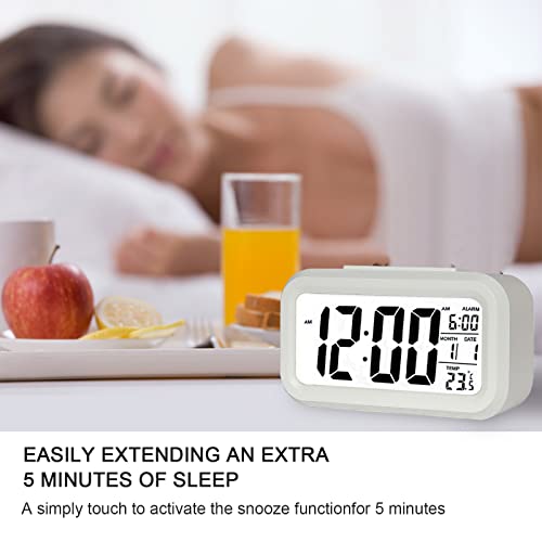 Reloj Despertador Digital, Jsdoin LED Pantalla Reloj Alarma Inteligente con Temperatura, Sensor de Brillo, 12/24 Horas, Función Snooze y Alarma para Dormitorio, Hogar, Oficina, Cocina