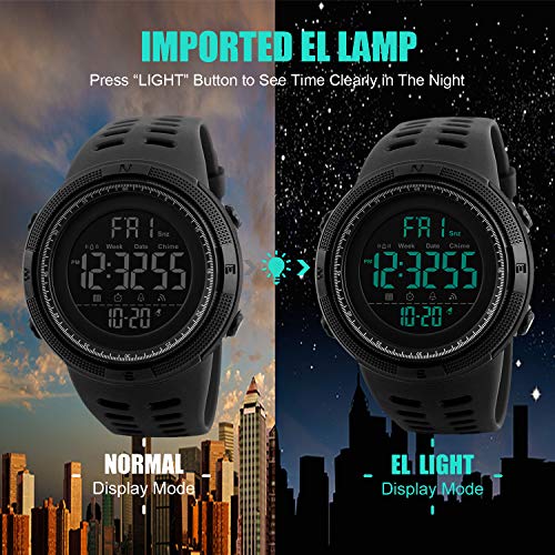 Reloj Digital para Hombre - Relojes Deportivo a Prueba de Agua para Hombre 50M, Reloj Militar Negro de Gran Cara LED con Alarma/Temporizador de Cuenta Regresiva/Cronómetro / 12 / 24H para Hombre