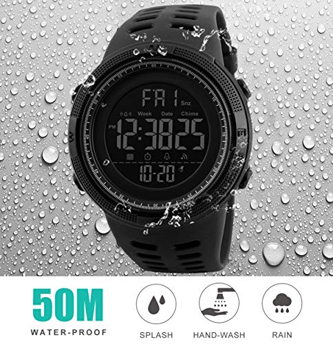 Reloj Digital para Hombre - Relojes Deportivo a Prueba de Agua para Hombre 50M, Reloj Militar Negro de Gran Cara LED con Alarma/Temporizador de Cuenta Regresiva/Cronómetro / 12 / 24H para Hombre