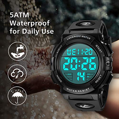 Reloj Digital para Hombre – Relojes Militares Deportivos 5 ATM Impermeable al Aire Libre Cronógrafo Militar Relojes de Pulsera para Hombres con Luz Trasera LED, Alarma, Fecha, a Prueba de Golpes