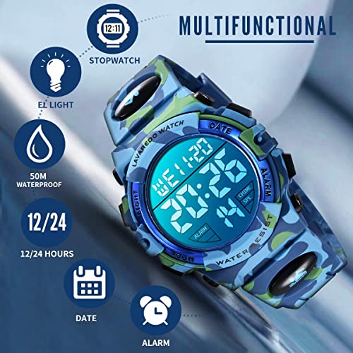 Reloj Digital para Niños, Reloj de Los Niños Deporte LED Impermeable Alarma Calendario Luminoso Multifuncional Cronógrafo Reloj de Pulsera para Niños