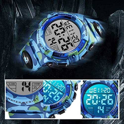 Reloj Digital para Niños, Reloj de Los Niños Deporte LED Impermeable Alarma Calendario Luminoso Multifuncional Cronógrafo Reloj de Pulsera para Niños