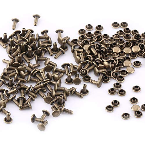 Remaches de Doble Tapa 100 Piezas Remaches de Cuero Kit de Remaches de Metal con Remaches Tubulares para Bricolaje, Bolsos, Reparación de Zapatos 6 × 8mm (Bronce)