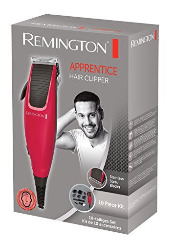 Remington Máquina de Cortar Pelo Apprentice - Cortapelos con Cable, Cuchillas de Acero Inoxidable, 9 Accesorios, Rojo - HC5018