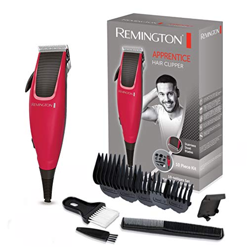 Remington Máquina de Cortar Pelo Apprentice - Cortapelos con Cable, Cuchillas de Acero Inoxidable, 9 Accesorios, Rojo - HC5018