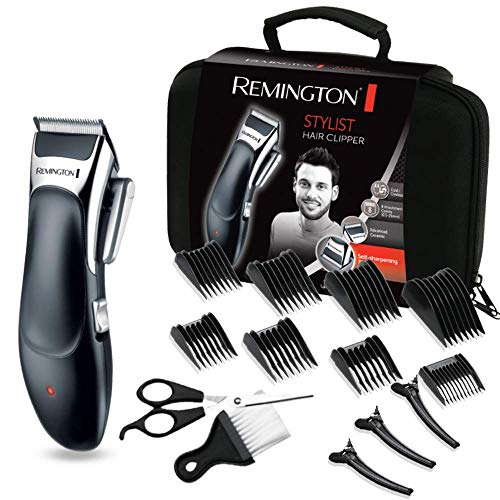 Remington Máquina de Cortar Pelo Stylist - Cortapelos con Cable e Inalámbrico, Cuchillas de Cerámica, 8 Peines, 40 min Autonomía, Negro - HC363C