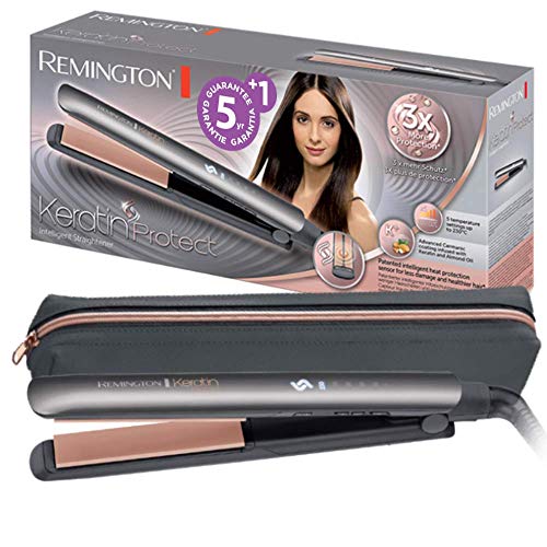 Remington Plancha de Pelo Keratin Protect - Cerámica, Queratina, Sensor de Protección de Calor, Resultados Profesionales, Gris - S8598