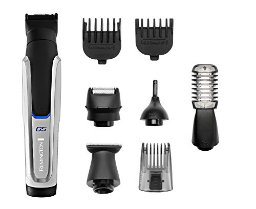 Remington Recortadora de Barba y Cortapelos G5 Graphite Series - Inalámbrico, Revestimiento de Grafito, 9 Accesorios, Autonomía 90 min, Blanco y Negro - PG5000