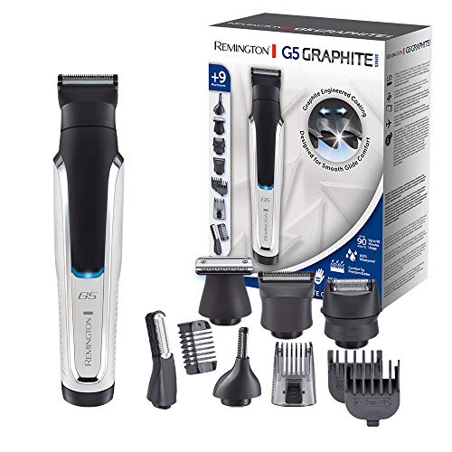 Remington Recortadora de Barba y Cortapelos G5 Graphite Series - Inalámbrico, Revestimiento de Grafito, 9 Accesorios, Autonomía 90 min, Blanco y Negro - PG5000