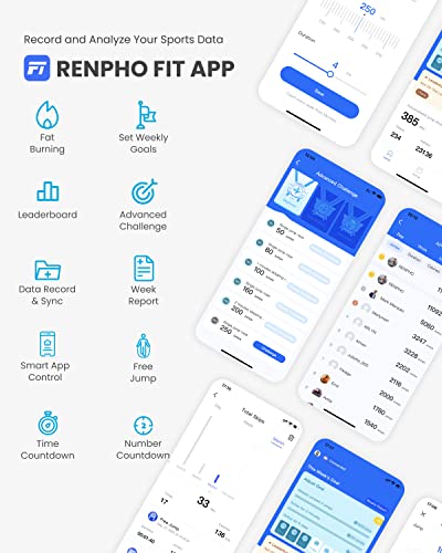 RENPHO Cuerda para saltar inteligente con contador, cuerdas para saltar ajustables con bola de repuesto inalámbrica, análisis de datos de aplicaciones, equipo de entrenamiento para mujeres y hombres