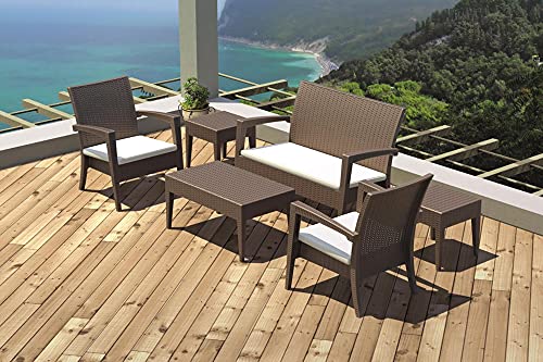 RESOL Ipanema Mesa Jardín Exterior 45x45 Imitación Ratán en Resina | Mesa Auxiliar o Mesita de Café Baja para Patios, Terrazas o Balcones Pequeños con Filtro UV - Cuadrada Color Marrón Chocolate