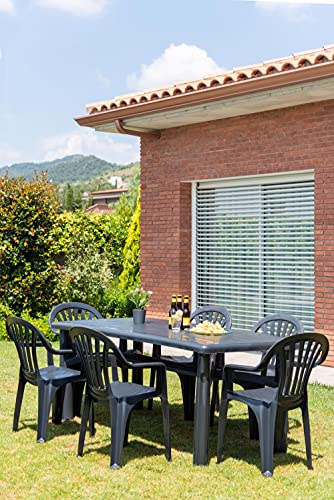 RESOL Nuevo Pals Set 4 Sillas de Plástico con Reposabrazos Ligera y Apilable para Eventos y Reuniones en Exterior o Interior | Jardín y Terraza | Fácil Mantenimiento y Filtro UV - Color Verde Oscuro