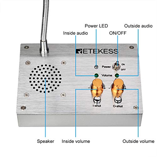 Retekess TW103 Sistema Altavoz de Ventana Sistema Banco de Intercomunicador 2W Micrófono de Ventana de Doble Vía para Banco Oficina Tienda (Plata)