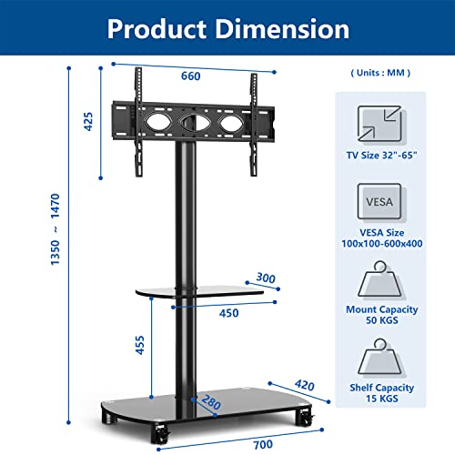 RFIVER Soporte TV con Ruedas de Suelo para Television de 32 a 65 Pulgadas TF8001