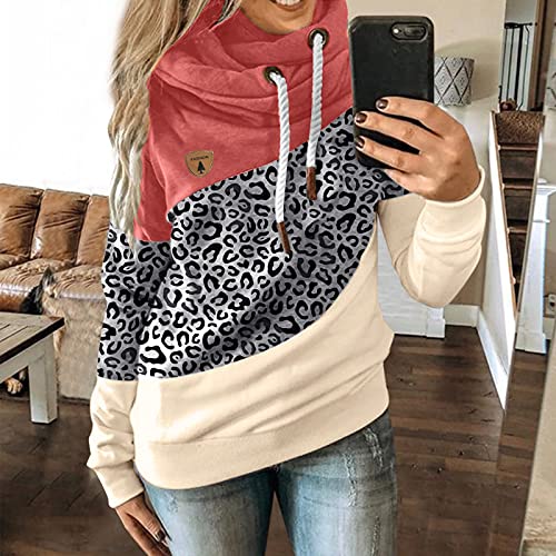 riou Sudaderas Mujer con Capucha Costura con Cordón Suéter Tallas Grandes Camiseta con Bolsillo Deportivos Pullover Moda Originales Top Otoño e Invierno