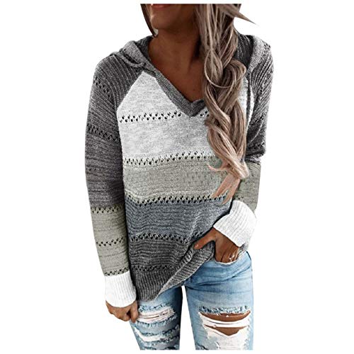 riou Sudaderas Mujer con Capucha Jersey Sweatshirt Talla Grande Suéter Cardigan Manga Larga Otoño Invierno Hoodie Tejido de Punto Tops Pullover S-5XL