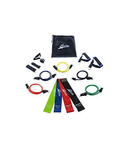 Riscko 5 Bandas Elásticas 5 Niveles Resistencia. Incluye Bolsa Almacenamiento. Kit Pro elástico Bandas Elásticas Fitness Bandas de Resistencia Musculación Resistencia Yoga Pilates Crossfit