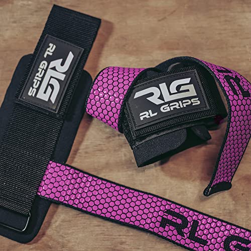 RL Grips™ Wrist Straps W2, correas de levantamiento de pesas con muñequera, straps powerlifting, correas de agarre, correas para peso muerto, straps de entrenamiento (ROSA)